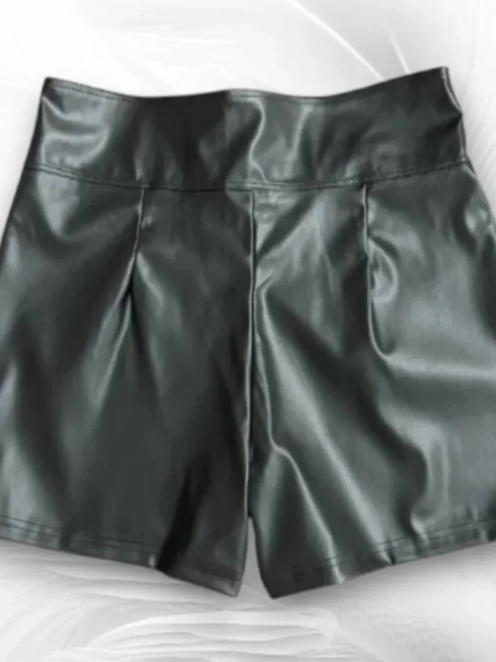 Black Faux Leather High Waist Wrap Skort Skirt Shorts D-Ring Buckle Size L